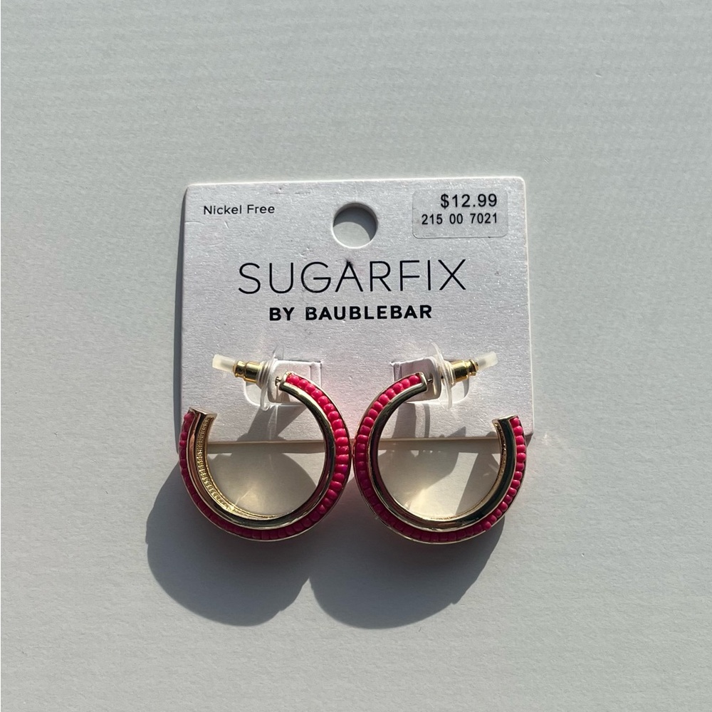 SUGARFIX by BaubleBar Pink Beaded Gold Hoop Earrings